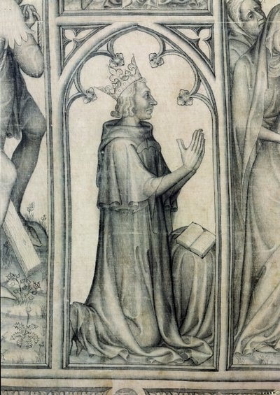 Il Parement di Narbonne, dettaglio di Carlo V (1338-80) in preghiera, c.1375 (dettaglio) da French School